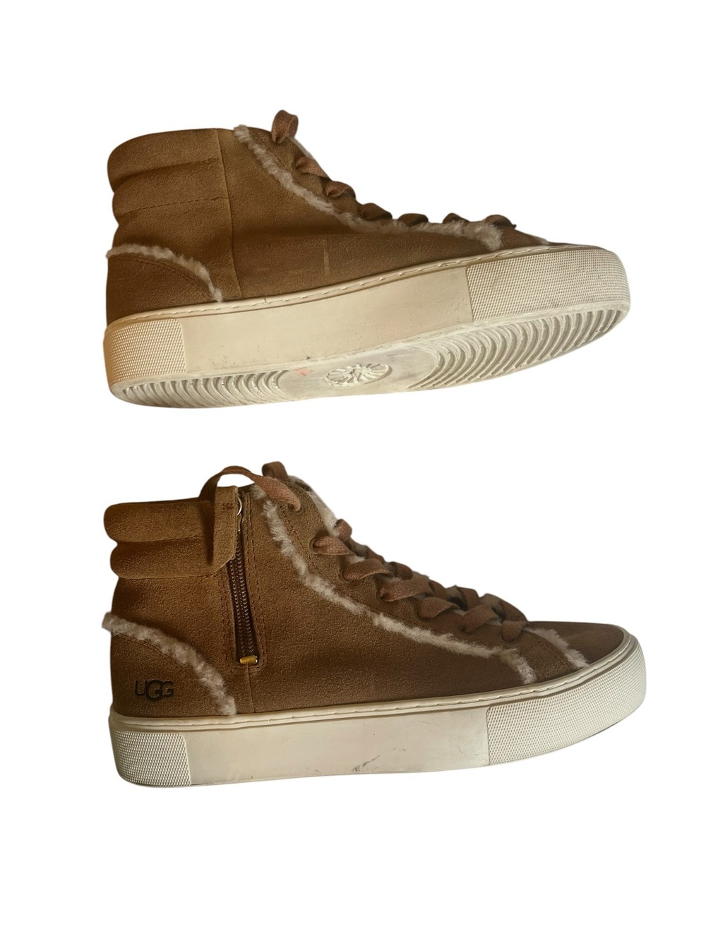 UGG Shearling High Top Sneakers Chestnut Suede Zip Lace Up Cozy Size 7 - Picture 3 of 8